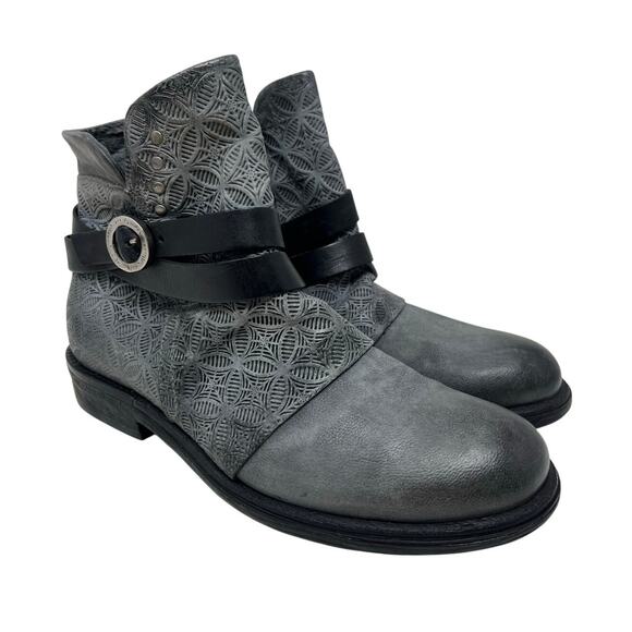 Miz Mooz Pixie Embossed Floral Leather Boots in Gray 39 - Picture 1 of 13